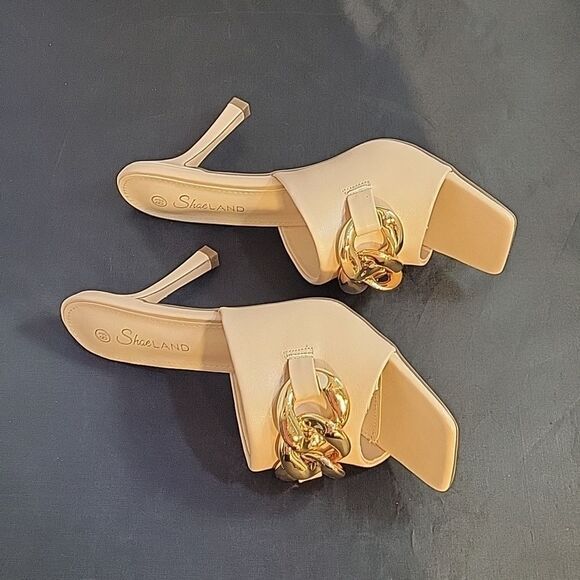 BRAND NEW SHOELAND SQUARE TOE SLIP-ON FOOT OPEN TOE GOLD CHAIN LINKING S… - Picture 10 of 16